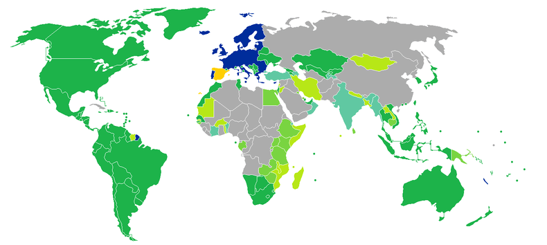 نقشه آزادی سفر برای دارندگان پاسپورت اسپانیا
