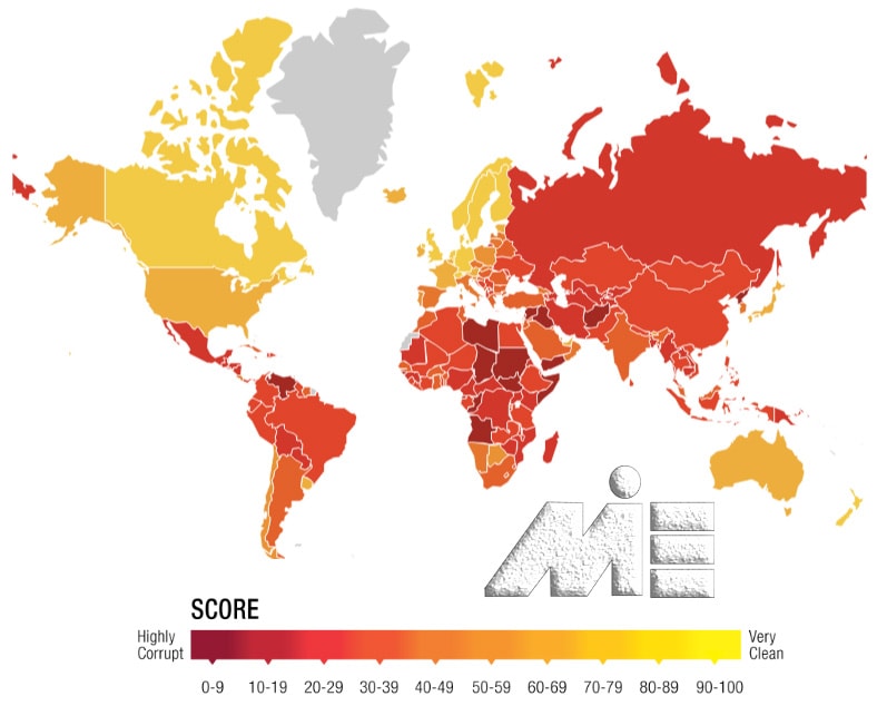 نقشه و گراف مبارزه با فساد برای همه کشور های جهان