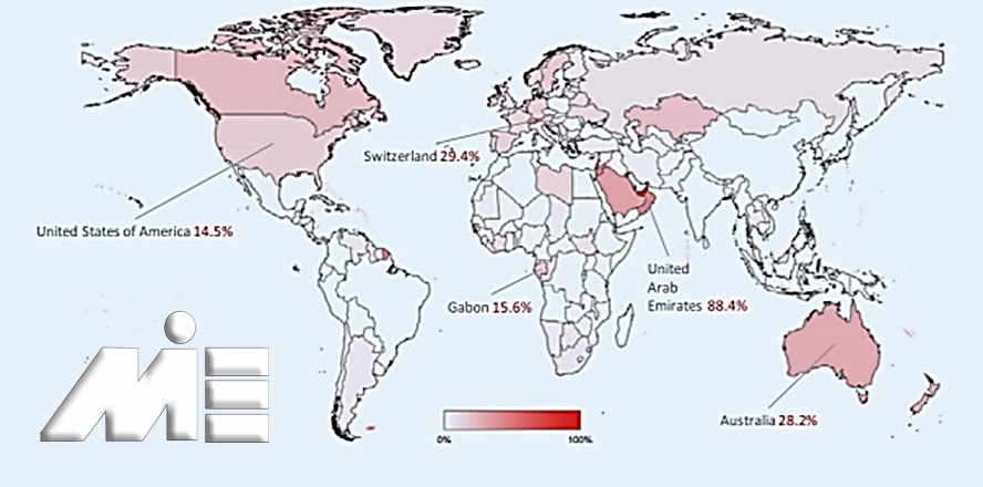 نقشه کشورهای مقصد مهاجران بین المللی در سالهای اخیر