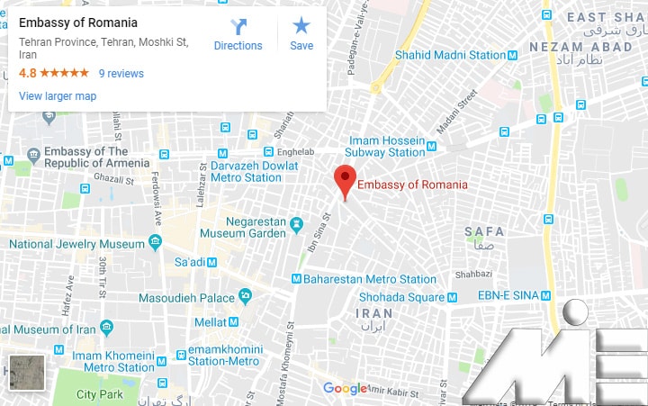 سفارت رومانی بر روی نقشه تهران ـ سفارت رومانی در گوگل مپ ـ آدرس سفارت رومانی در تهران