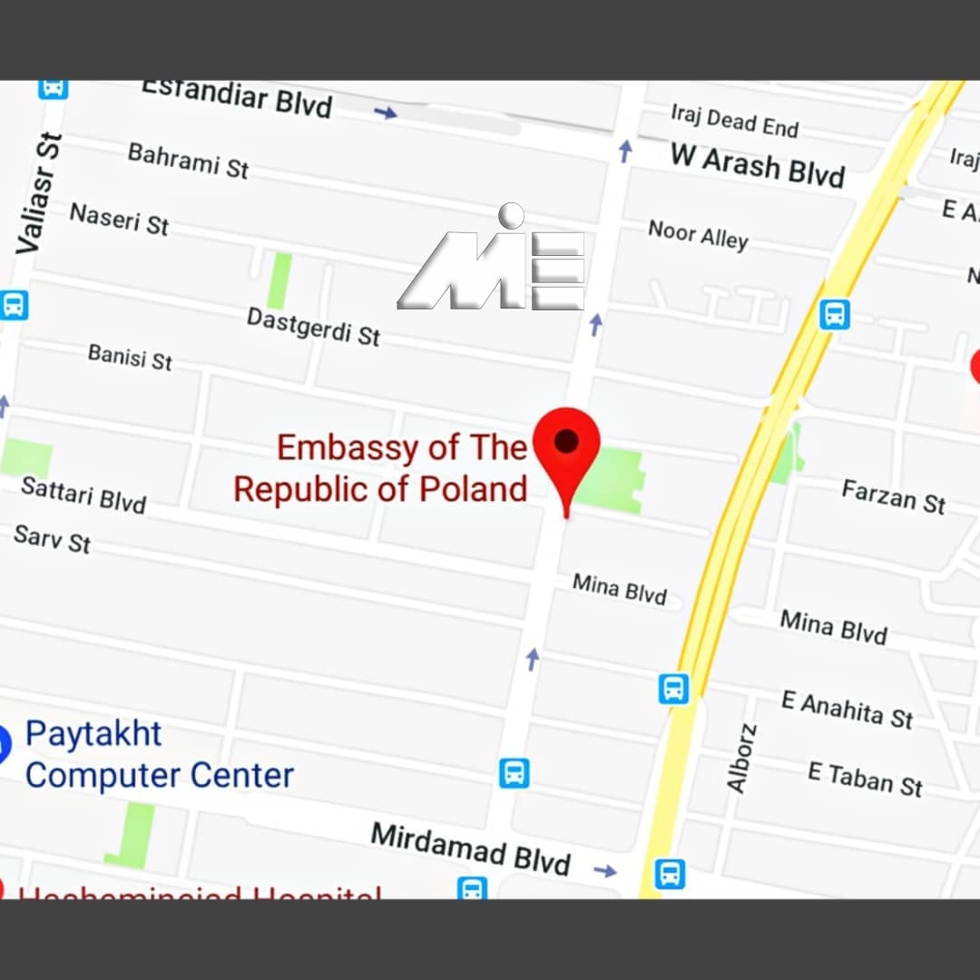 آدرس سفارت لهستان بر روی گوگل مپ ـ سفارت لهستان در تهران