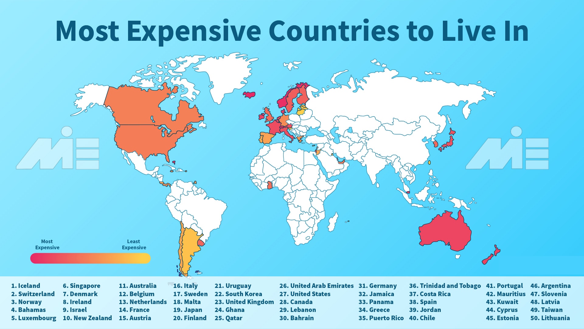 نقشه ارزان ترین و گران ترین کشورهای جهان