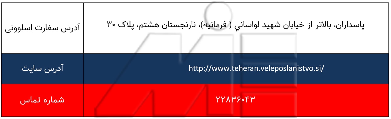 آدرس و اطلاعات سفارت اسلوونی در تهران