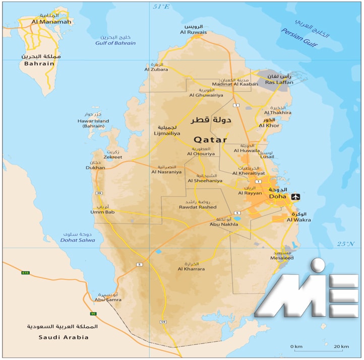 نقشه جغرافیایی کشور قطر