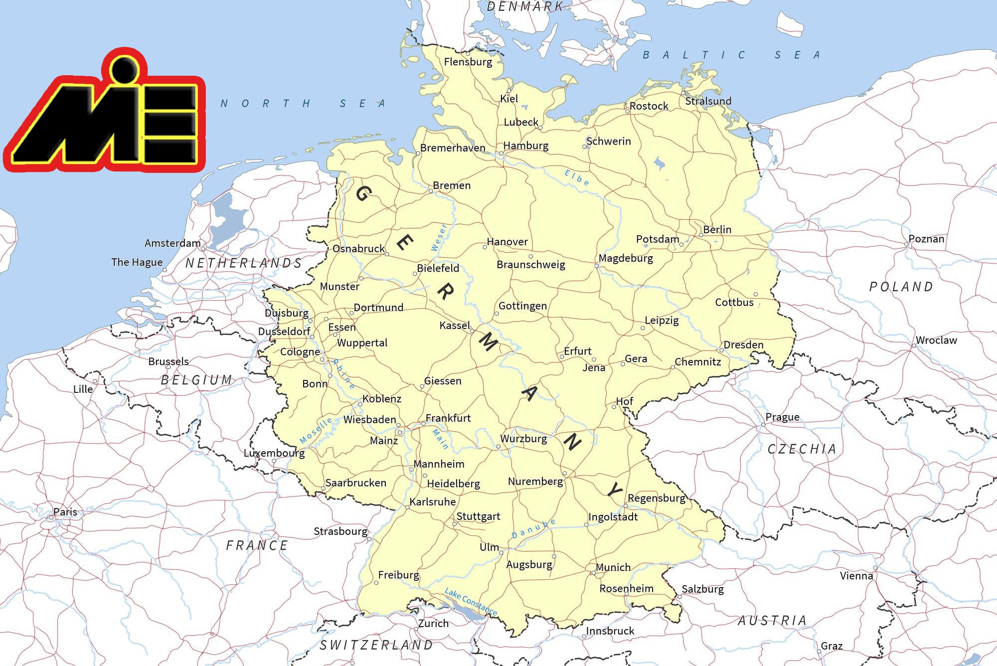 نقشه آلمان - مهاجرت به آلمان - آلمان کجاست؟