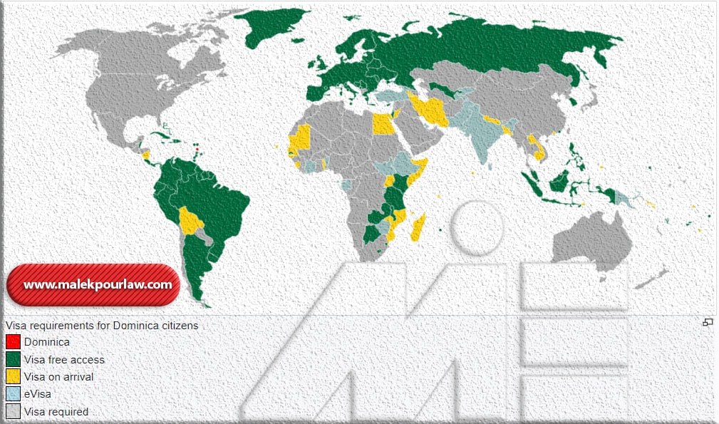 نقشه آزادی سفر برای دارندگان پاسپورت دومنیکا