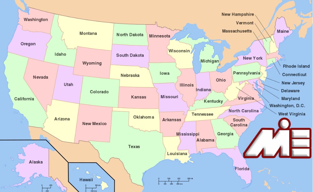 نقشه آمریکا - مهاجرت به آمریکا - اقامت آمریکا - ویزای آمریکا - گرین کارت آمریکا - لاتاری آمریکا